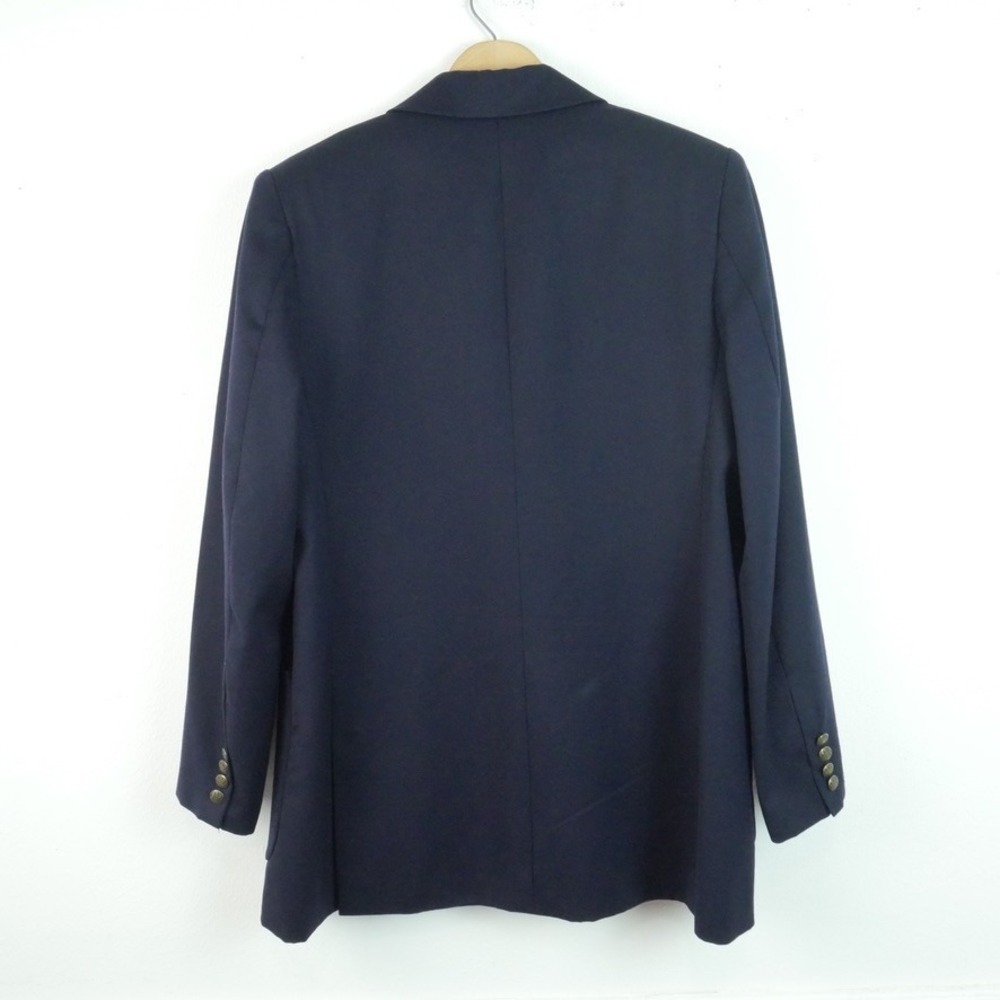 J Peterman Women's Double Breasted Blazer Navy Blue Gold Buttons 14 Wool Vintage - Picture 14 of 16